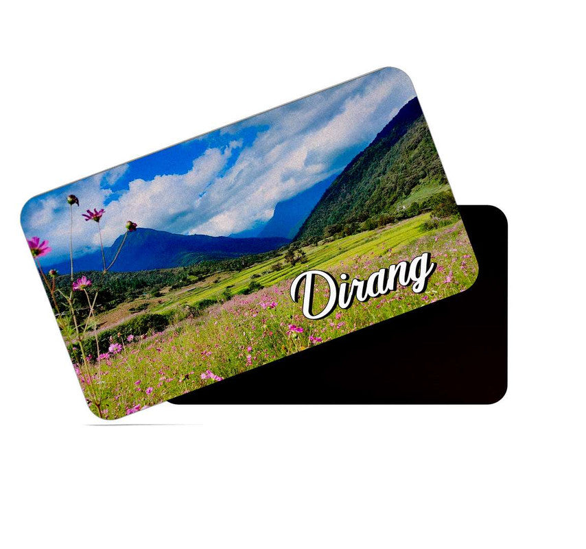 dhcrafts Rectangular Rubber Fridge Magnet / Magnetic Card Multicolor Arunachal Pradesh Dirang Design Pack of 1 (8.6cm x 5.4cm)